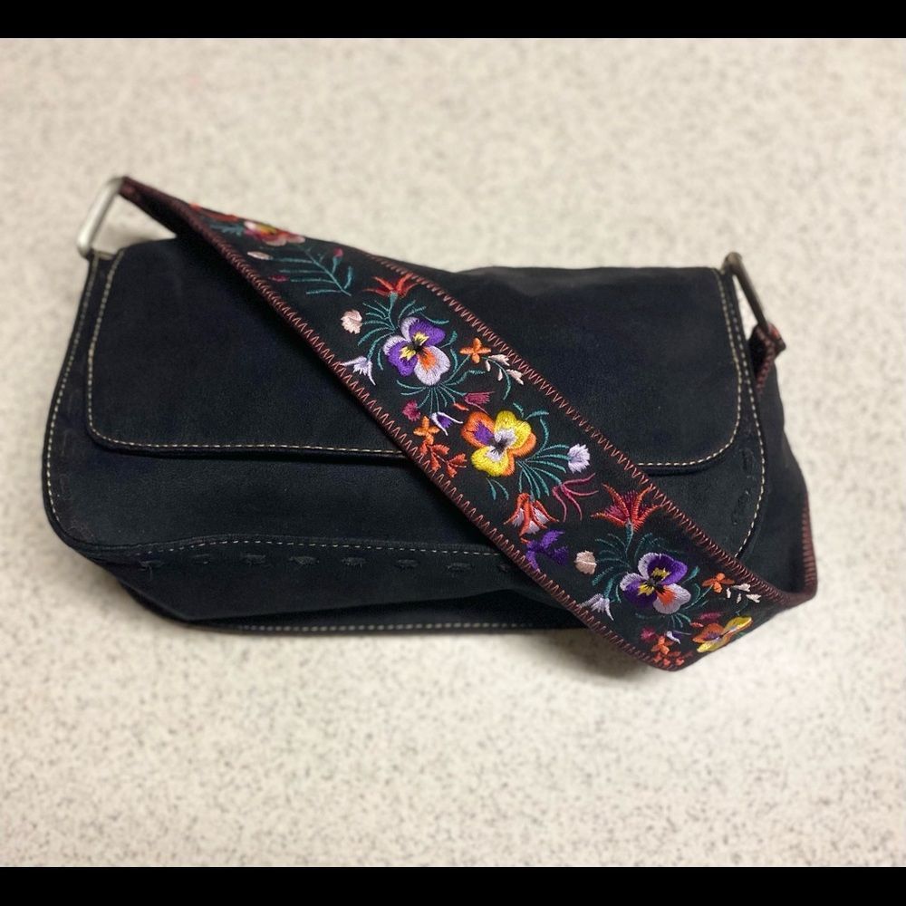 Nine West Black Mini Bag with Floral Strap